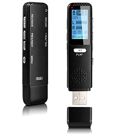 Digital Voice Recorder, MAOZUA 8GB Rechargeable Voice-Activated Recorder MP3 Player Sound Audio Recorder with Metal Casing for Lectures Meetings - Black