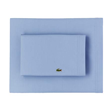 Lacoste 100% Cotton Percale Sheet Set, Solid, Allure Blue, Queen