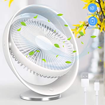 TedGem Desktop Fan with USB, Table Fan USB, Mini USB Fan Portable Cooling Fan, Desk Fan USB Quiet, Rechargeable Battery Powered Fan, for Home/Office/Outdoor Travel (3 Speed & 2000mA Battery)