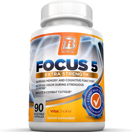 BRI Nutrition Focus5 - Patented and Proven Results - 100 Natural Focus Formula - Pure and Potent Brain Function Booster Supplement - 90 Veggie Capsules - With Vitamins Minerals Herbs and Nootropics