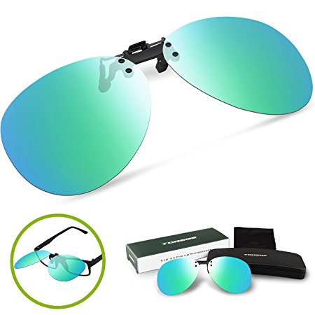 Torege Polarized Clip-on Flip up Rubber Clip Sunglasses Lenses With EMS-TR90 Frame For Driving Cycling Fishing T010