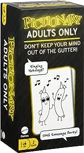 Mattel Games Pictionary Adults Only Party Game for Adults and Game Night, Drawing Game with Silly Sketches and NSFW Clue Cards, Boards, Markers and Sand Timer