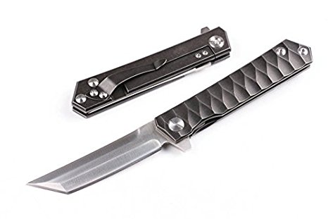 Enkrio D2 Steel Flipper Knife Satin Finish Tanto Point Blade EDC Pocket Folding Knife with Gift Box
