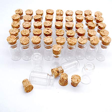 50pcs 1ml Vials Clear Glass Bottles with Corks Miniature Glass Bottle with Cork Empty Sample Jars Small 22x11mm(HeightxDia) Cute bottles Perfect for crafts