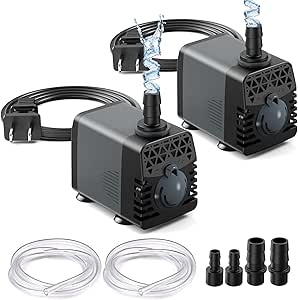 Ankway Fountain Pump, 2 Pack 160GPH (600L/H, 10W) Submersible Water Pump with 3.3ft Tubing, Ultra Quiet Pond Pumps for Outdoor, Aquarium, Fish Tank, Pool, Hydroponics, Statuary, Water Fountain