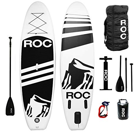 Roc Inflatable Stand Up Paddle Boards W Free Premium SUP Accessories & Backpack { Non-Slip Deck } Bonus Waterproof Bag, Leash, Paddle and Hand Pump !!! Youth & Adult