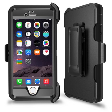 iPhone 6s Plus Case, iPhone 6 Plus Case Heavy Duty Tough Shell Combo with Belt Clip Kickstand & Built-in Screen Protector for Apple iPhone 6 Plus 6s Plus 5.5 Inch Black