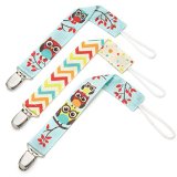 Pacifier Clip - 3 Pack Unisex - Unique 2-Sided Retro Owls Design Pacifier Holder Set for Girls and Boys - Best Binky Leash for Teething Toys Baby Blankets Soothie - Perfect Baby Shower Gift