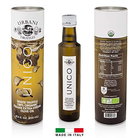 Italian White Truffle Extra Virgin Olive Oil - 8.4 Oz - by Urbani Truffles. Organic Truffle Oil 100% Made In Italy Without Chemicals And With Real Truffle Pieces Inside The Bottle. No Artificial Aroma