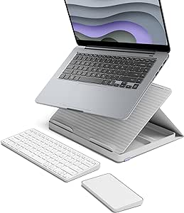 Logitech Casa Pop Up Desk Work From Home Kit with Laptop Stand, Wireless Keyboard & Touchpad, Bluetooth, USB C Charging, for Laptop/MacBook (10” to 17”) - Windows, macOS, ChromeOS - Nordic Calm