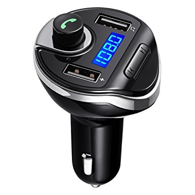 KeeKit Bluetooth FM Transmitter, Wireless In-Car FM Transmitter Radio Adapter Car Kit, Universal Car Charger with Dual USB Charging Ports, Hands Free Calling, for iPhone, Samsung, etc.