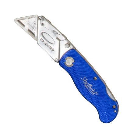 Sheffield 12113 One-Hand Opening Lock-Back Utility Knife, (Colors May Vary)