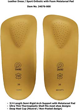 Emsold Ultra Thin Orthotic with Metatarsal Pad and Deep Heel Cup – Semi-Rigid Arch Support Insole for Men and Women – Relieves Pain from Plantar Fasciitis, Morton’s Neuroma and Metatarsalgia
