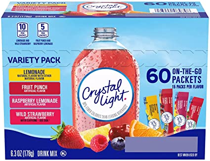 Crystal Light On the Go, 60 Ct. - Variety Pack (Lemonade, Fruit Punch, Raspberry Lemonade, Wild Strawberry) 178g
