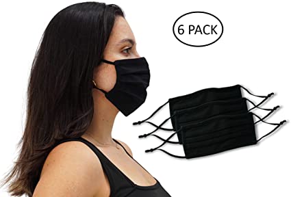 6 Pack Unisex Reusable Pleated Fabric Face Mask with Adjustable Elastic, 2 Layers, Washable, Nose Wire (Size OS, 6 Pack)