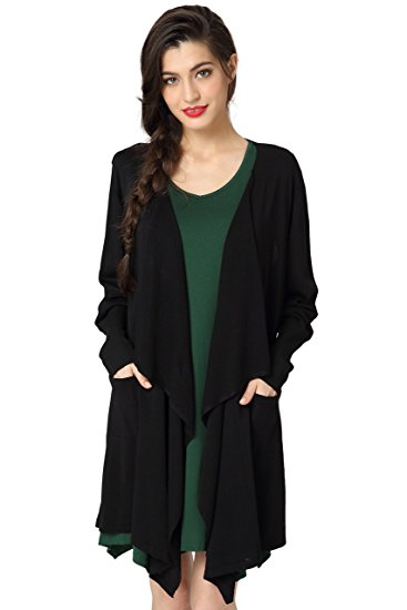 Abollria Women's Lightweight Long Sleeve Open Front Midi Long Spring Cardigan with Pockets