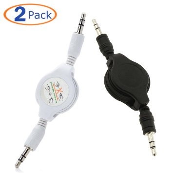 Conwork 2-Pack Auxiliary Retractable 3.5mm Male to Male Stereo Audio Extension Cable Cord (1 Black   1 White)