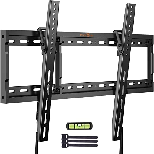 Perlegear Tilt TV Wall Mount Bracket Low Profile for Most 26-75 Inch LED LCD OLED Plasma Flat Curved Screen TVs, Large Tilting Mount Fits 16, 18, 24 Inch Studs Max VESA 600x400mm Supports up to 132lbs