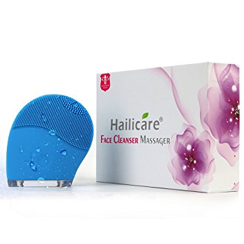 HailiCare Silicone Face Cleansing Brush, Massager and Exfoliator - Electric Waterproof Sonic Face Cleanser (Color: Blue)