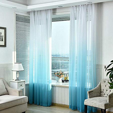 AliFish 1 Panel Living Room Window Treatment Curtain Gauze Rod Pocket Ombre Sheer Curtains Screens Home Decorations Light Filtering Voile for Bedroom/Sliding Glass Door Extra Wide W114 x L96 inch