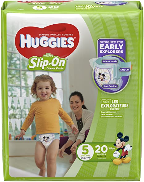 HUGGIES Little Movers Slip On Diaper Pants, Size 5, 20 Count, JUMBO PACK (Packaging May Vary)