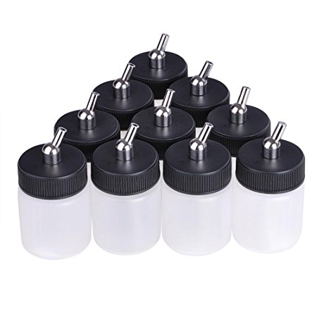 10PCS Plastic 22cc Dual Action Airbrush Bottles Jars Lid Siphon Feed Paint Cup