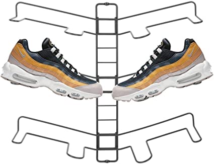mDesign Modern Metal Shoe Organizer Display & Storage Shelf Rack - Adjustable Shelves Hang & Store Kicks, Running, Basketball, Trainers, Tennis Shoes - 3 Tier, Wall Mount - Holds 6 Shoes - Gray