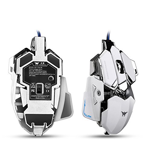 Mictech Combaterwing 4800 DPI Optical USB Wired Professional Gaming Mouse Programmable 10 Buttons RGB Breathing LED Mice for mac(White)