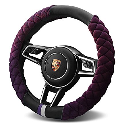 Vitodeco Velour Fabric Leather Steering Wheel Cover (Soft Version), Warm Hands in Winter, Sweat-absorbent in Summer, Standard Fit (Purple)