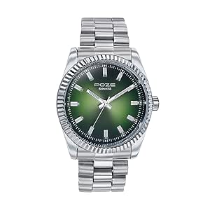 Sonata Poze Quartz Green Dial Silver Metal Strap for Men-SP70043SM02W