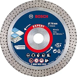 Bosch Accessories 1x Disques à tronçonner diamantés 76 mm Expert HardCeramic (pour Carrelages durs, Pierre dure, Ø 76 mm, Accessoires Mini meuleuse angulaire), argent