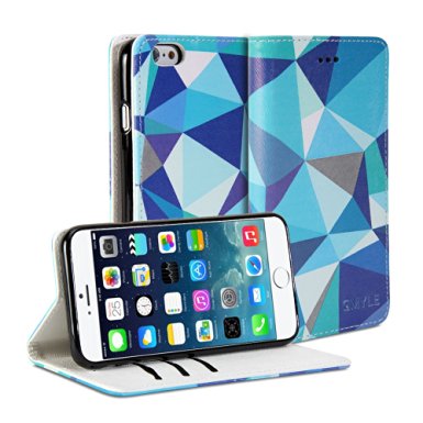 iPhone 6 Case, GMYLE [Geometric Wallet] iPhone 6 4.7 Case Wallet [Blue] Premium Synthetic Leather Geometric Wallet Case Cover for iPhone 6 (4.7) - Geometric Blue