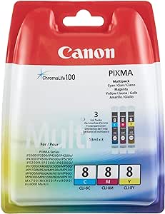 Canon CLI-8 - 0621B029 - 1 x Yellow,1 x Cyan,1 x Magenta - Multipack - Ink tank - For PIXMA iP6600D,iP6700D,Pro9000,Pro9000 Mark II