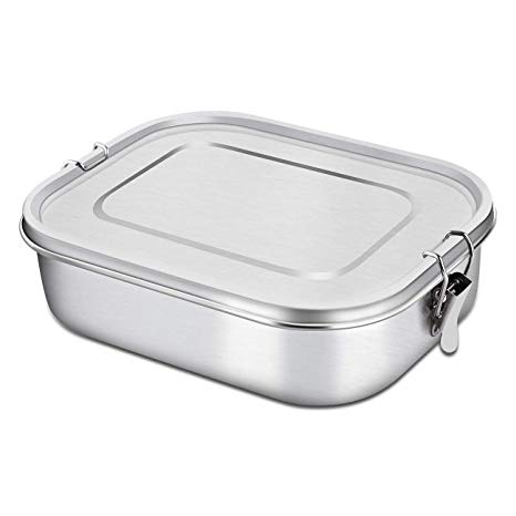 Bento Lunch Boxs, 47 OZ Stainless Steel LunchBox Food Containers with Lock Clips (TOTAL 47 OZ)