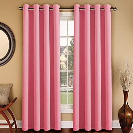 H.Versailtex Thermal Insulated Blackout Innovated Microfiber Formaldehyde-free Nursery Curtains,Grommet Top,52 by 84 - Inch - Strawberry Pink - Set of 2 Panels