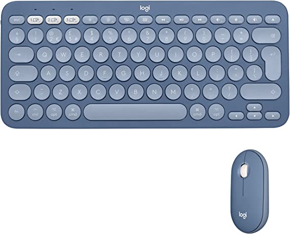 Logitech K380 for Mac   M350 Wireless Keyboard and Mouse Combo - Slim portable design, quiet clicks, long battery life, Bluetooth, multi device with Easy-Switch - macOS, iPadOS, iOS - Blueberry