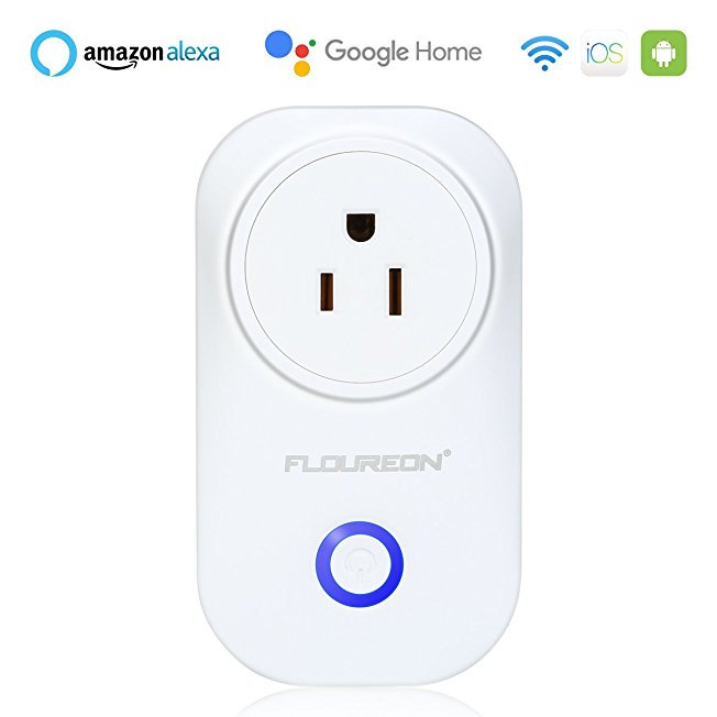FLOUREON WiFi Smart Plug Socket Smart Controlled Outlet Timer Switch Compatible with Amazon Alexa Echo & Google Home Assistant Andriod/ IOS APP Remote Control Supported