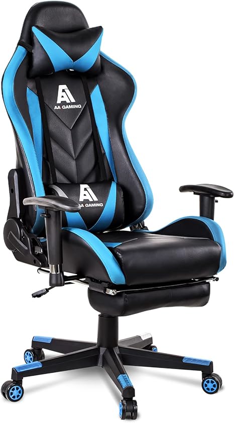 Gaming Chair High Back Ergonomic Computer Racing Chair Adjustable Office Chair with Footrest, Lumbar Support Swivel Chair - Upgraded Version BlackBlue