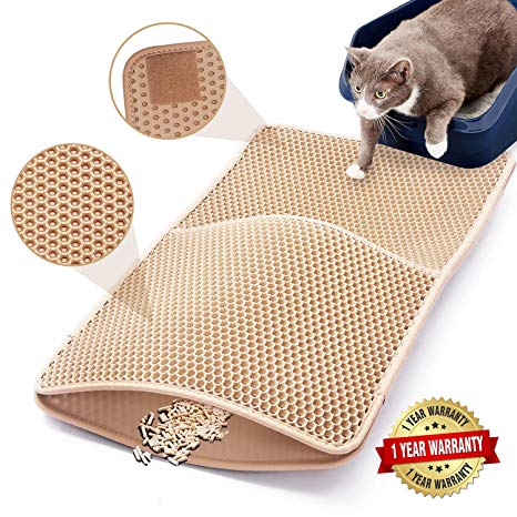 Upgraded Cat Litter Mats Extra Large 34" x 30",Cat Litter Mat Litter Trapping,Cat Mats for Litter Box,Litter Mat Catcher,Kitty Litter Box Double-Layer Waterproof PU Leather Edge (Can Be Spliced)