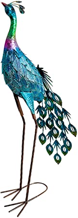 aboxoo Metal Peacock Garden Statues and Sculptures, Peacocks Garden Art Sculpture Ornament Indoor, for Outdoor Backyard Porch Patio Deck Lawn Decor (Large) (14.17x7.48x33.07inches)