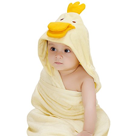 Biubee Bamboo Extra Soft and Thick Baby Organic Hooded Towel -- 31.5"x31.5" Antibacterial and Hypoallergenic Bamboo Bath Towel for Infant and Toddler(yellow duck)
