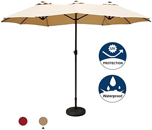 Aok Garden 15 Ft Outdoor Patio Umbrella Double-Sided Aluminum Table Umbrella with Lift Crank(Beige)