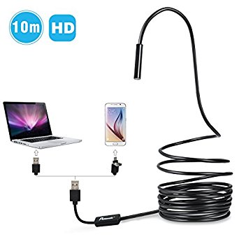 Potensic 2 In 1 Digital Endoscope Borescope/Waterproof Camera 2.0 Megapixels, 6 LED Lights and Snake Wire - 32.8 ft (10 m)