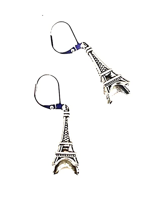 Antiqued Pewter Eiffel Tower Charm Earrings
