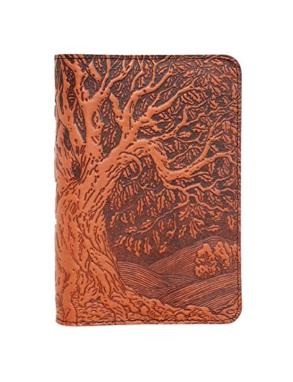 Oberon Design Tree of Life Pocket Notebook Cover | Fits 5.5 x 3.5 Notebooks, Embossed Leather, Saddle Color | Made in the USA