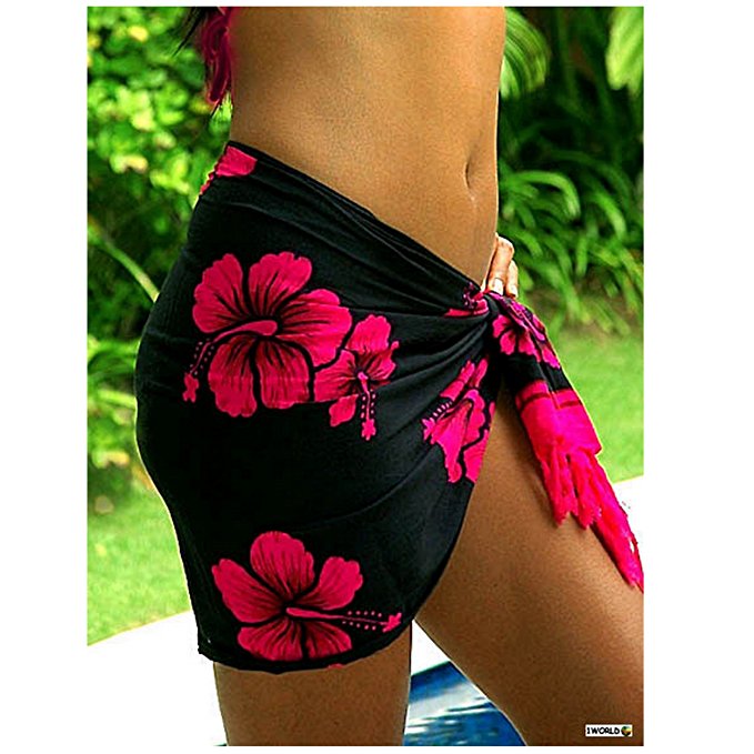 1 World Sarongs Womens Hibiscus Half Swimsuit Sarong in your choice of colors