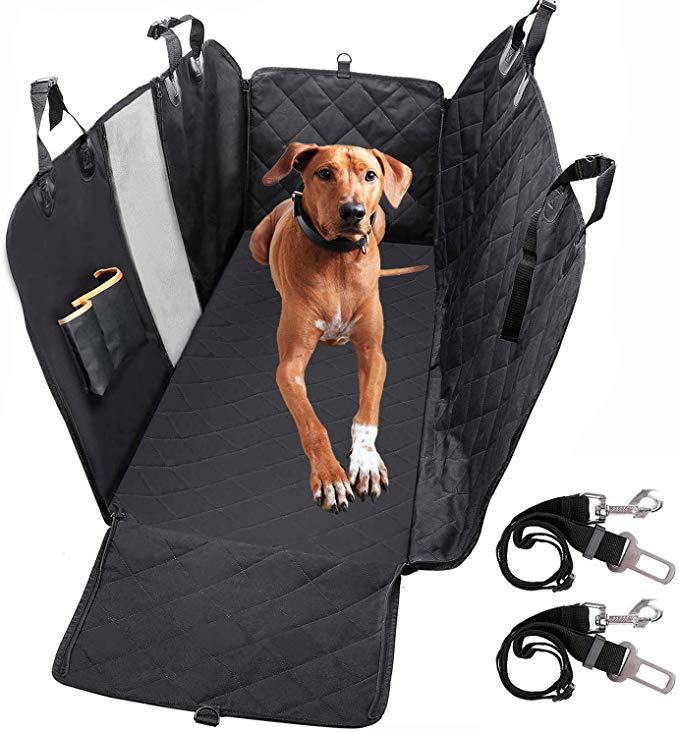 Pedy Dog Seat Cover with Hammock, 100% Waterproof Back Seat Cover Nonslip 600D Heavy Duty Pet Seat Cover with Mesh Window, Storage Pockets for Cars, Trucks and SUVs