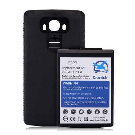 Kranich Only Fits for LG G4 BL-51YF 8200mAh Extended Battery Replacement with Specialized TPU Protective Cover Case