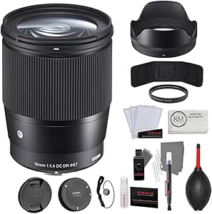 Sigma 16mm f/1.4 DC DN Contemporary Lens for Sony E Bundle with UV Filter   Photo Starter Kit   Cleaning Cloth (4 Items)