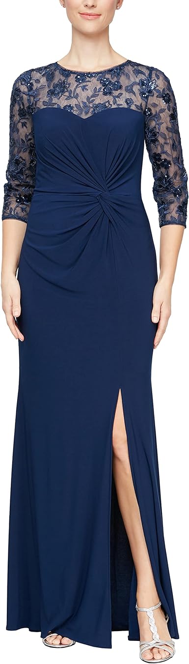 Alex Evenings Women's Long A-line Sweetheart Neck Dress (Petite and Regular Sizes)